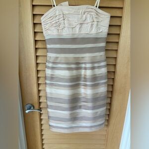 Vintage Carmen Marc Valvo Strapless Cream and Tan Dress